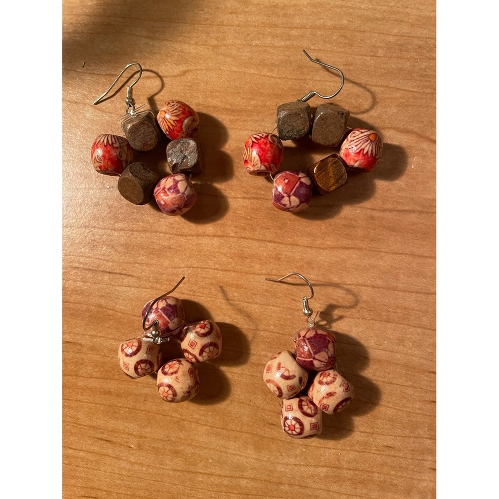 Handmade wood beaded earrings